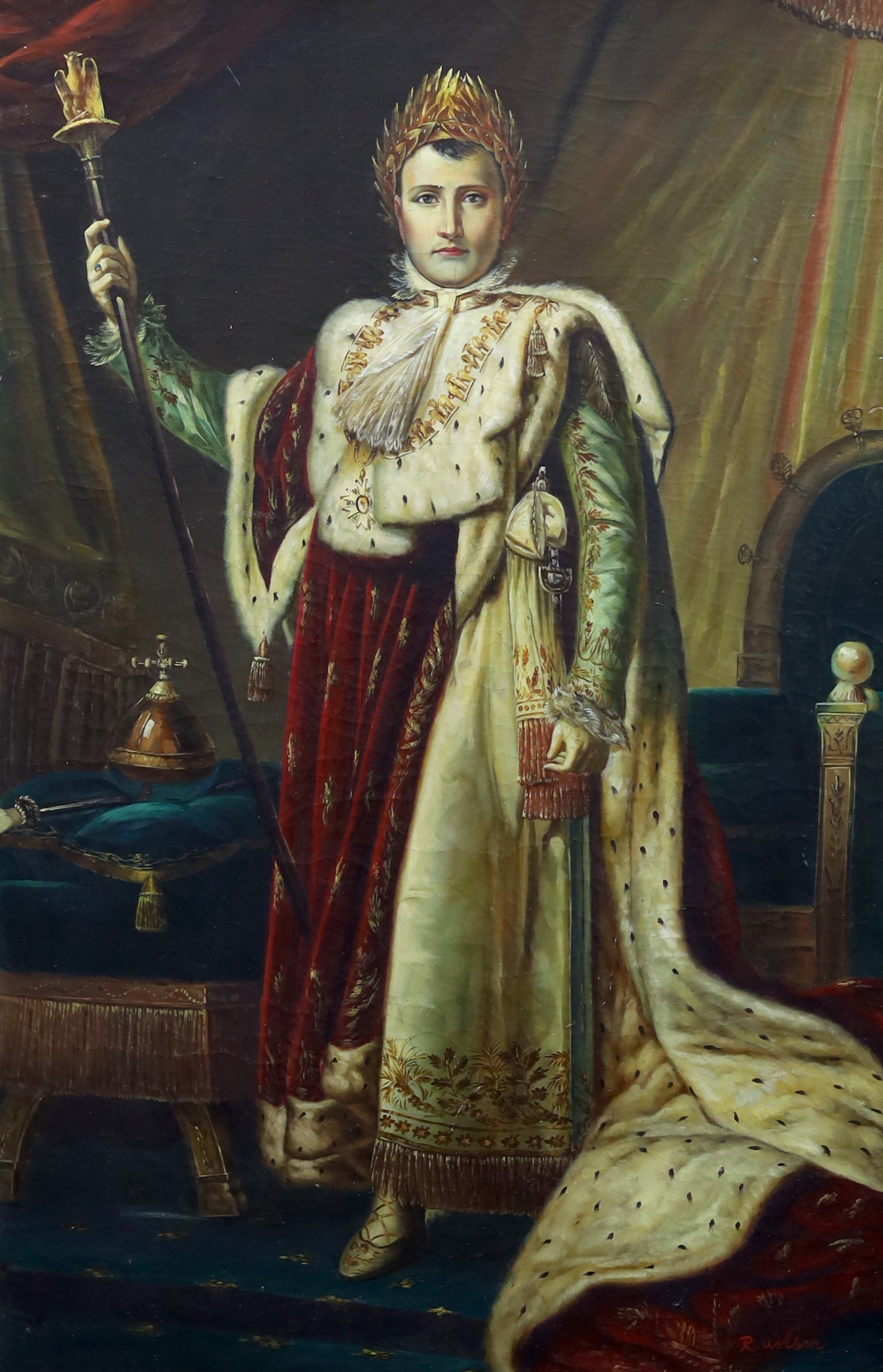 R. Wilson after Francois Gerard (1770-1837), oil on board, Portrait of Napoleon Le Grand, 1808, signed, 90 x 59cm